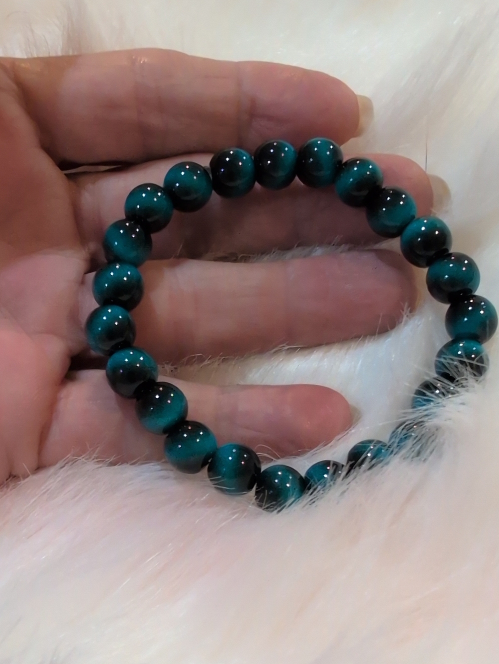 Turquoise and Black Beaded Stretch Bracelet